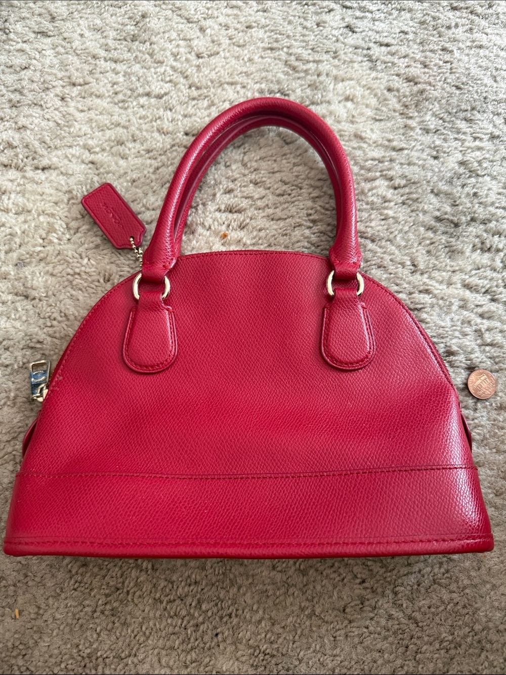 Coach Pebbled small Dome Satchel - Red - Picture 2 of 6